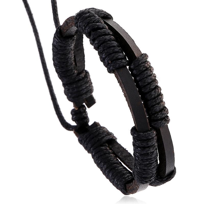 Retro Woven Cowhide Bracelet Simple Pull Adjustment Cross Bracelet Handrope Personalized Jewelry Gift