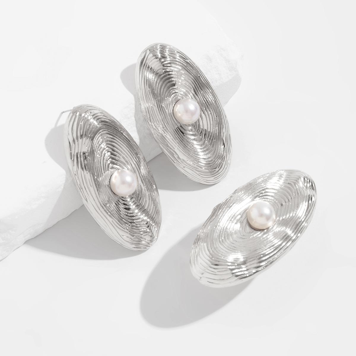 

Преувеличенные овальные серьги-гвоздики с имитацией жемчуга, комплект колец, модный комплект ювелирных изделий из сплава, горячая распродажа, подарок на вечеринку 2025, новый стиль