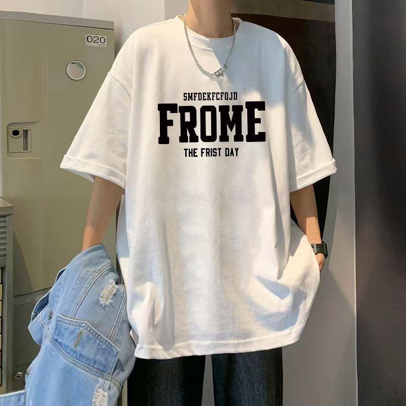 Men s White Letter Print Crew Neck Short Sleeve Oversized Cotton T-Shirt S белый