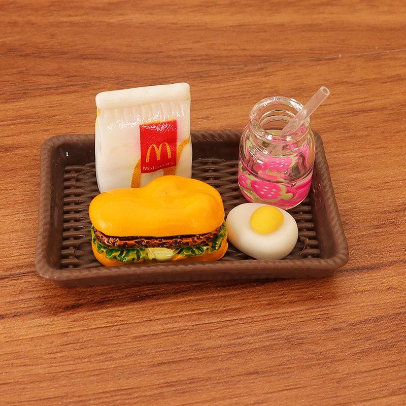 Miniature Dollhouse Food Set: Burger, Cola, Fries, Egg Tart & Plate