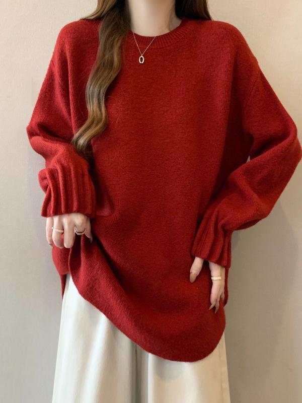 

Жіночий в язаний светр вільного крою зі складками в корейському стилі - Осінньо-зимовий універсальний светр-накидка, що стрункішить і створює розслаблений образ One Size червоний