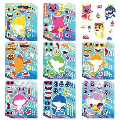8PCS Shark Make a Face Sticker Set, DIY Cartoon Shark Puzzle Decals for Notebook Diary Fridge Suitcase, Funny Removable Face Swap Stickers