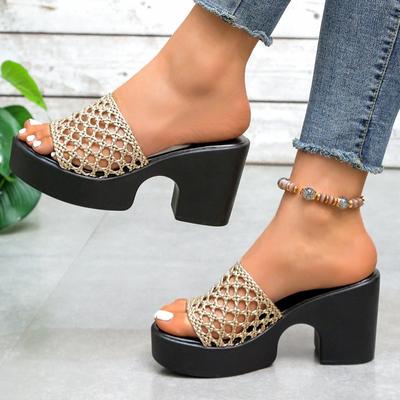 Mode 2025 Neue Sommer Hollow Out Mesh Keilsandalen Damen Peep Toe Klobige Plateau-Slipper Frau Rutschfest Dicke Sohle Outdoor Pantoletten