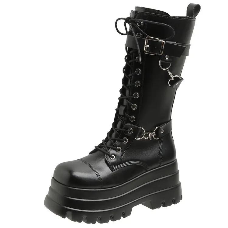 Móda Nadměrná velikost 43 Podzimní Dámské Boty S přezkou Kulatá špička Klínky Platforma Boty Punk Goth Dámská Street Obuv Boty pro Ženy