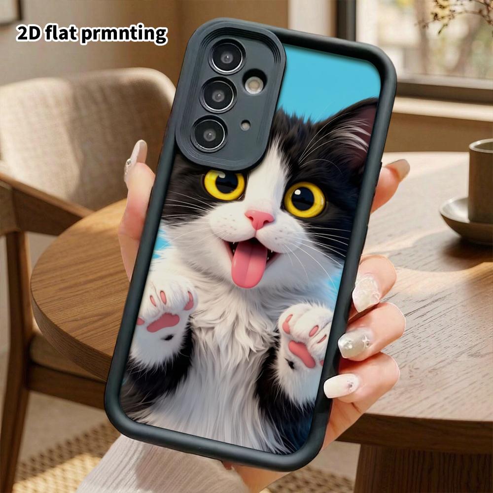 Phone Case: 2D flat Samsung Galaxy A34 A35 M05 M06 S20 S22 S21 FE Plus 5G protective case, black and white cow cat, perfect Christmas and Halloween ho