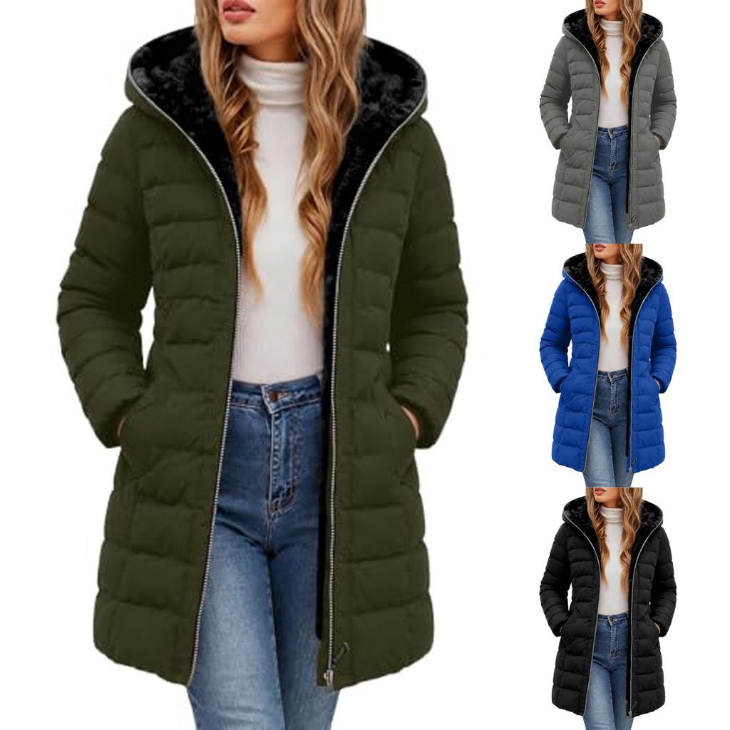 Women's Casual -Color Cotton Hooded Jacket