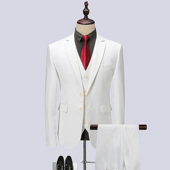 Men's Year-Round Solid Color Business Casual Two-Button Suit Three-Piece Set, Plus Size Options Available