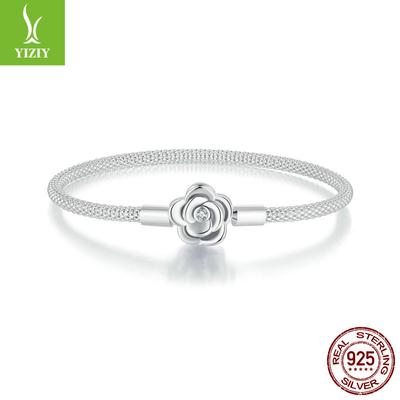 Rose Diy Basic Bracelet, Exquisite Versatile Flower S925 Sterling Silver Snake Bone Chain Bracelet