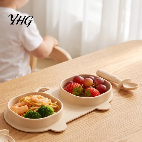 Silicone Suction Placemat Baby Foldable Dinner Plates with Fork And Spoon, Easy Clean Toddler Food Tray Travel Feeding Essentials, Divided Set