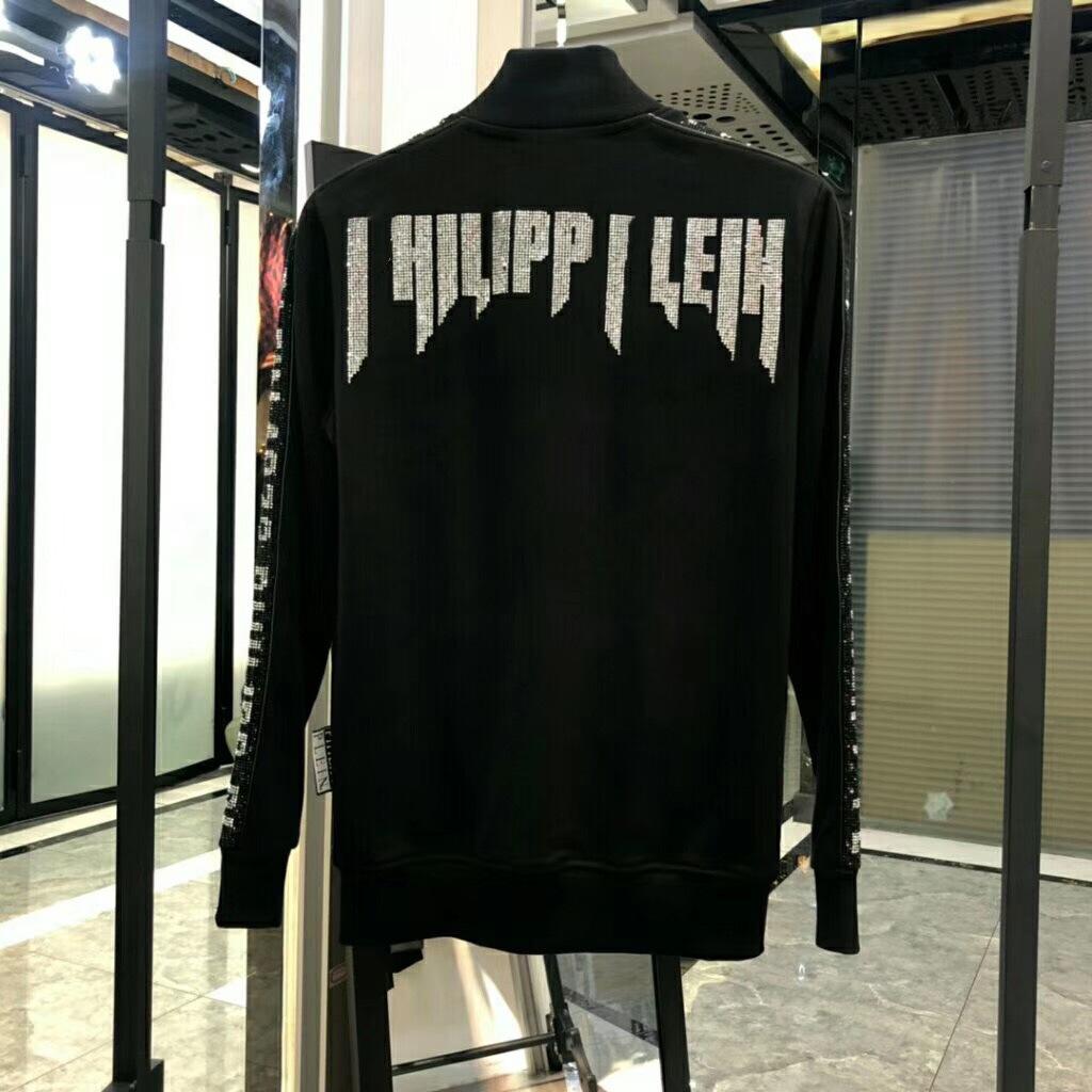 Philip Plan Men s Street Fashion Zipper Jacket with Hot Drill Lettering M чёрный