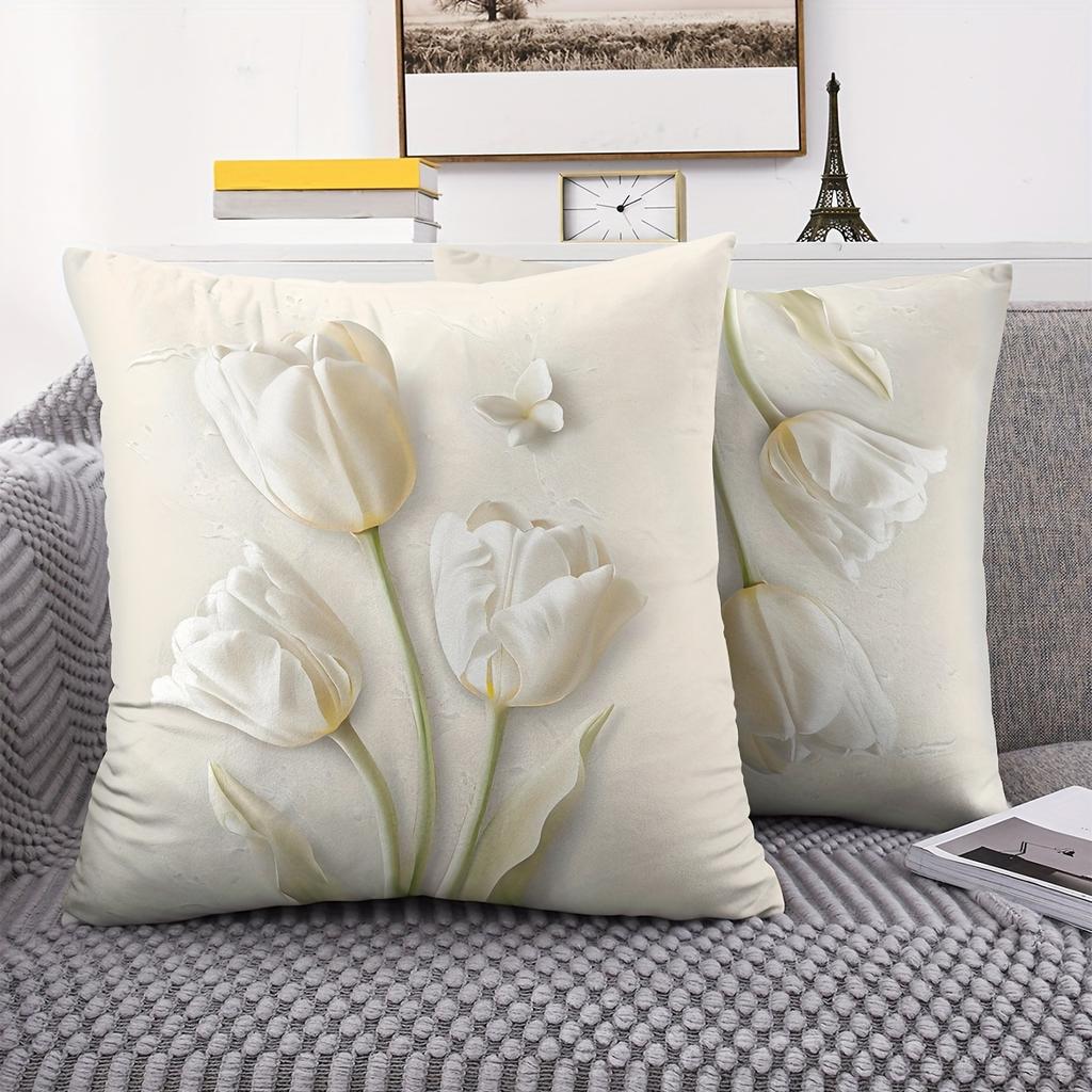 Elegant Floral Print Double-Sided Decorative Pillow Covers, Cushion Cases For Sofa Living Room And Bedroom