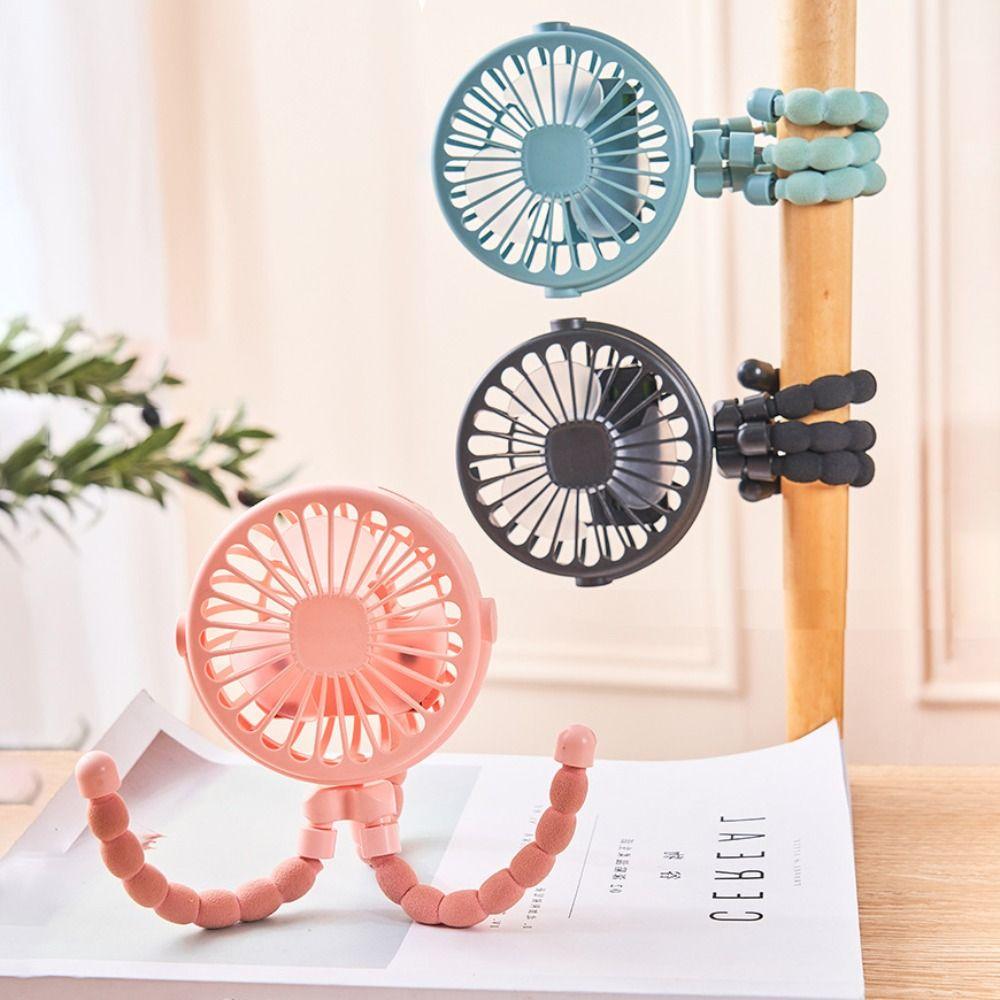 360° Rotatable Octopus Folding Fan 3 Gears LED Light Fan Portable Flexible Tripod Fan  Car Seat