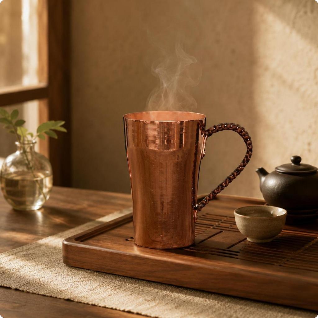 Polished Handmade Copper Cup Loop Handle Tapered Reusable Drinkware