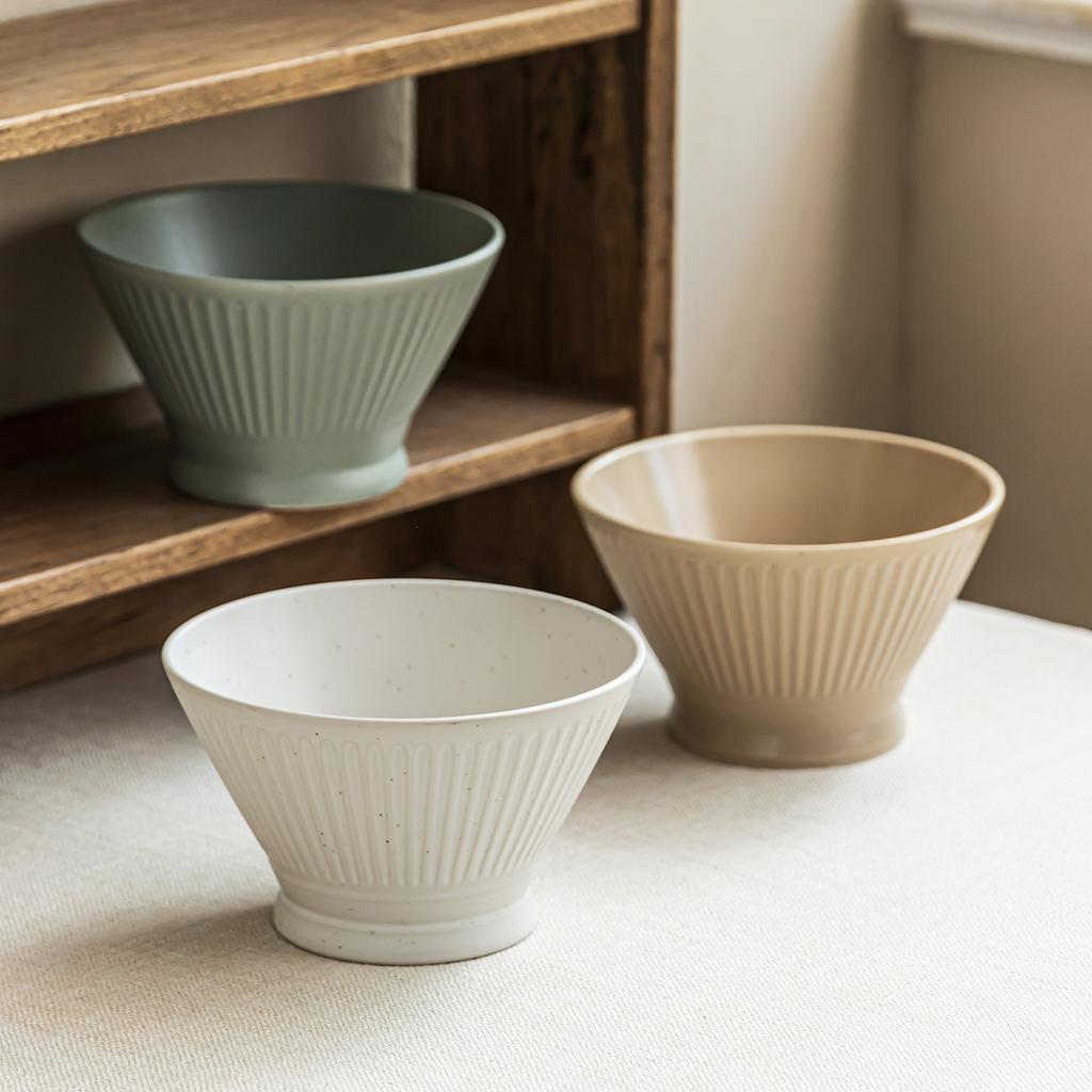 Household Ceramic Bowl Creative High-Footed Salad Bowl Japanese Vertical Pattern Hat Bowl Solid Color Vegetable Bowl Big Rice Bowl Noodle Bowl