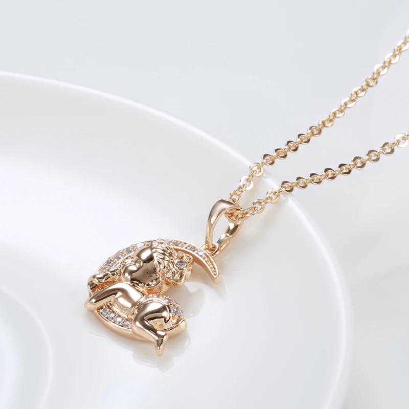 Rose Gold Color Moon Baby Pendant Necklace For Women Fashion Natural Zircon Pendant Child Jewelry Crystal Gift