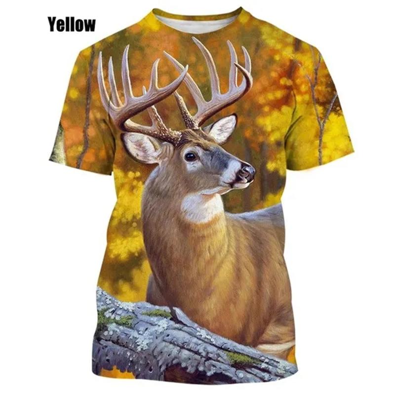Sommeroverdeler Herre Dame Elg Elg Hjort Jakt Kamuflasje 3D All Over Printed Oversized Kortermet T-skjorte Kule Klær Topper
