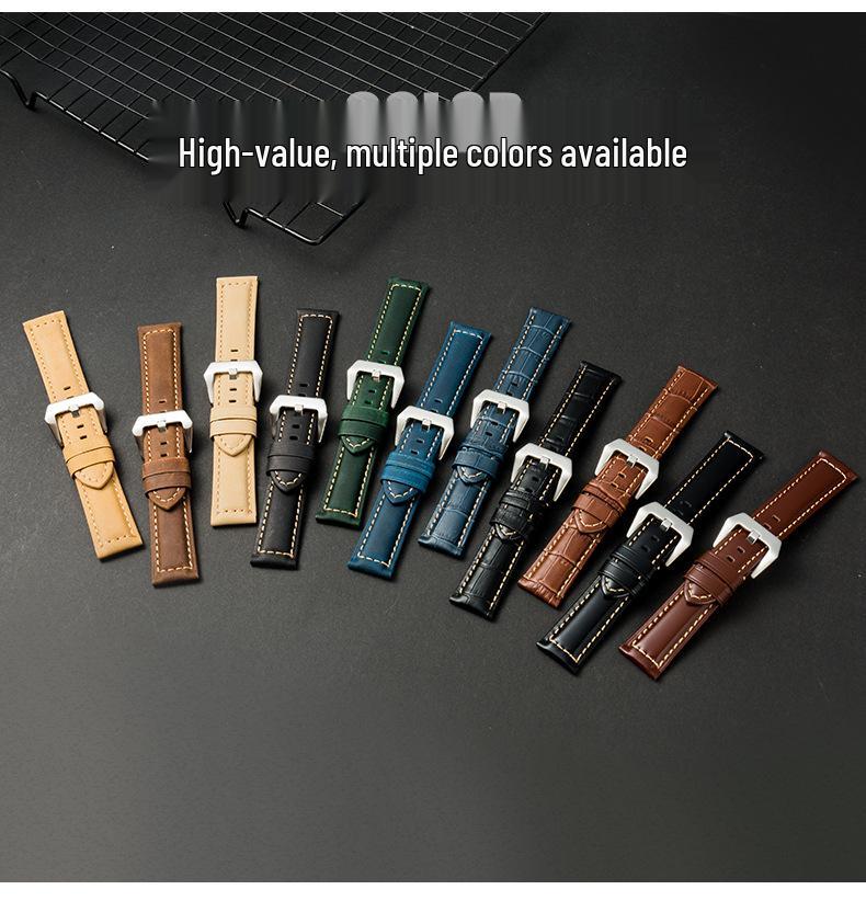 Vintage Minimalist Watch Strap - Frosted Top Grain Crazy Horse Leather, Available In 20mm, 22mm, 24mm, and 26mm.