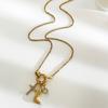 Stylish Symbol and Boot Pendant Necklace Stainless Steel with Glittering Stones Chain Necklace Suitable for Fashion Lady