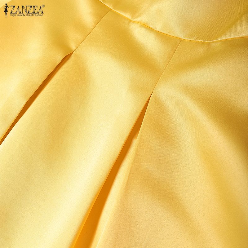 ZANZEA Damska swobodna sukienka z kwadratowym kołnierzykiem i krótkim rękawem na lato