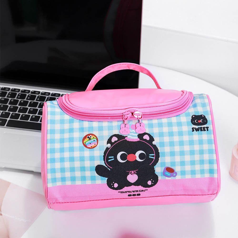 Korean Style Handheld Cosmetic  Bag Large Capacity Toiletry Bag Cartoon Kitten Makeup Bag  Woman