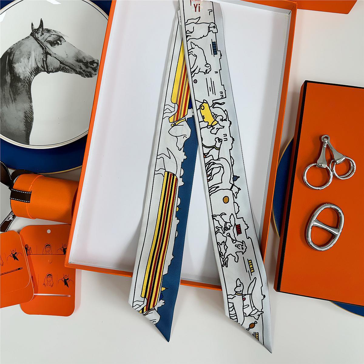 

Летний двухсторонний шарф из шелковой ленты Mulberry 2024 года, светло-серый твил 18 момми, универсальный браслет 86 x 5 cm