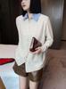 2025 College Style Women's Wool Knit Cardigan - Mid-Length, Loose Lapel with Shirt Collar