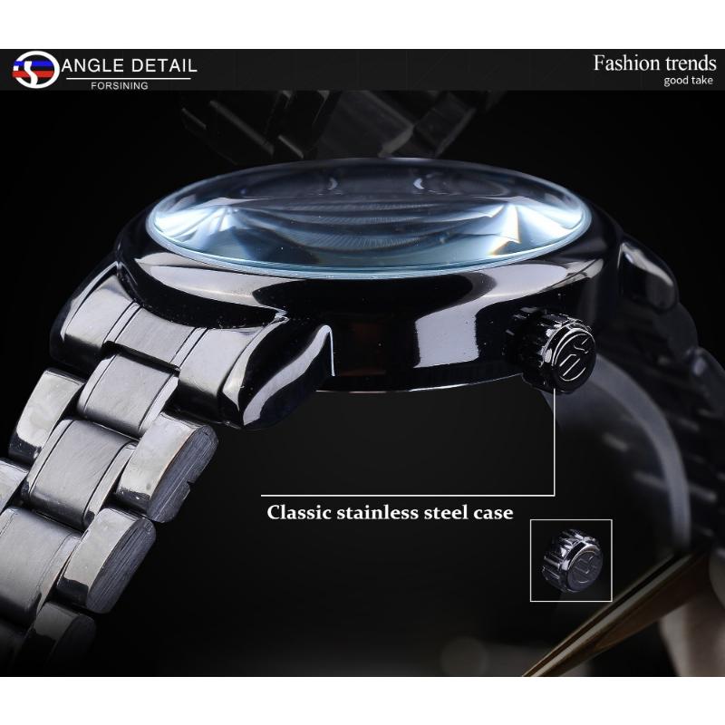 Forsining Montres, montres pour hommes, montres dorées décontractées à la mode, montres mécaniques squelettées avec bracelet en acier