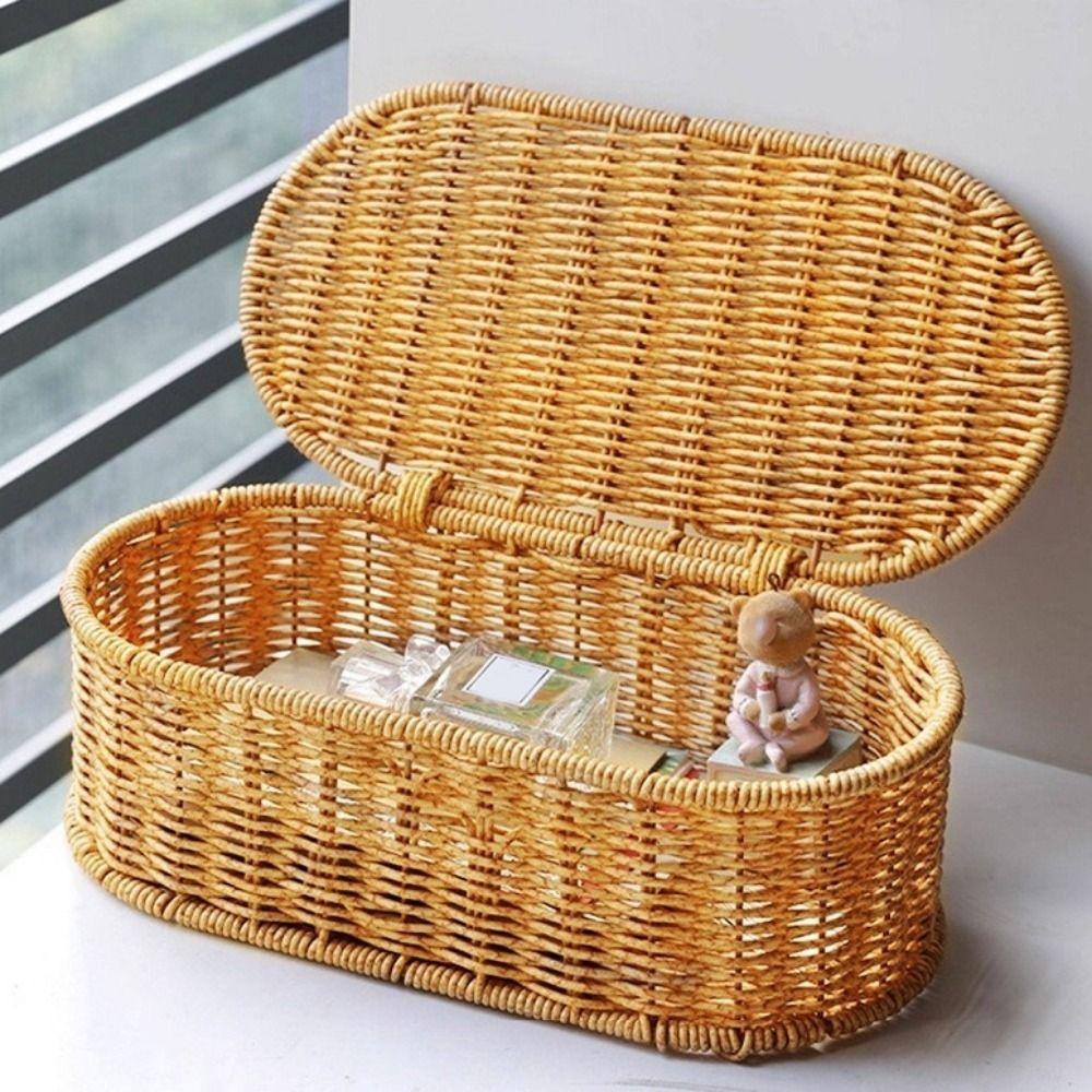 Plastic Oval Handwoven Basket Large Capacity Sundries Storage Box  Home Use