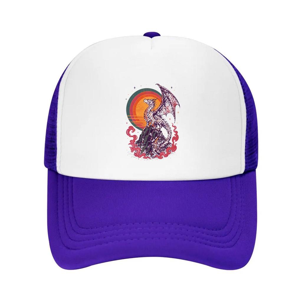Retro Dragon Sunset Fantasy Silhouet Mesh Baseball Cap Casual Hat Outdoor  For Womens Unisex FeUnisex