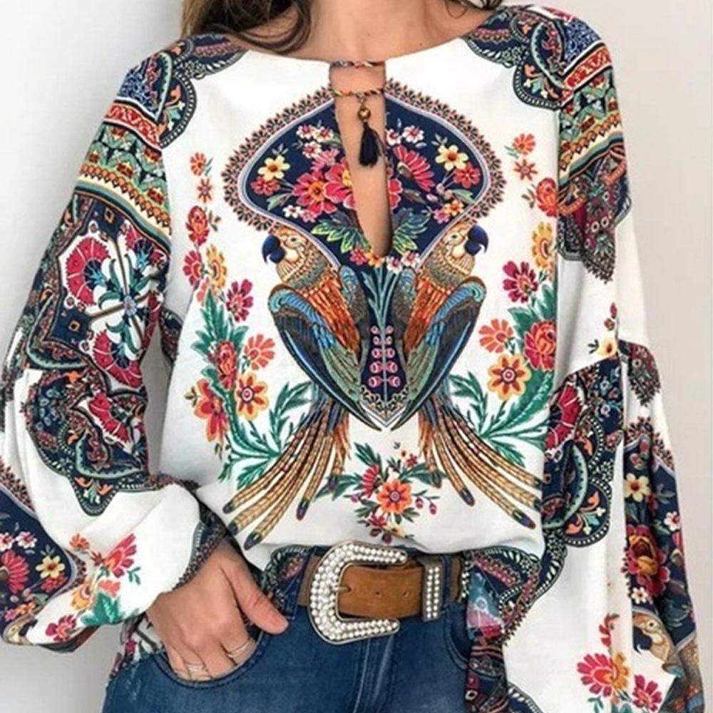 Spring/Summer 2026 Women s Digital Print Lantern Sleeve Shirt S белый