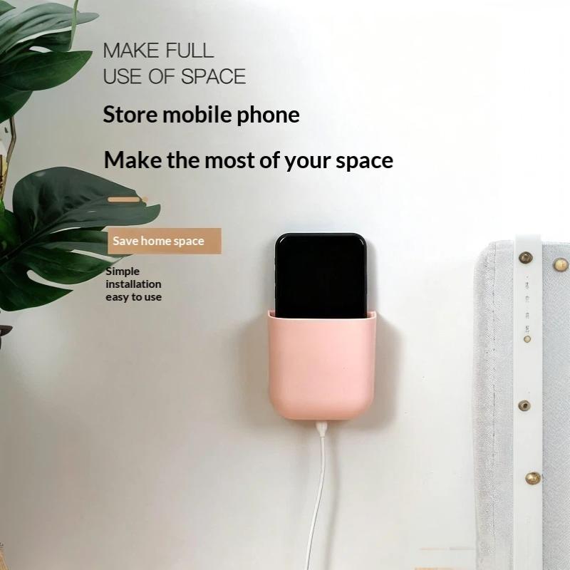 Self-Adhesive Plastic Wall Storage Rack No Drill Organizer for Mobile Phone Remote Controls Workplace Office Use