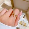 Real Gold Electroplated Open Cross Women'S Fashion Slightly Inlaid Light Luxury Ring Index Finger Ring With The Same Cold Wind