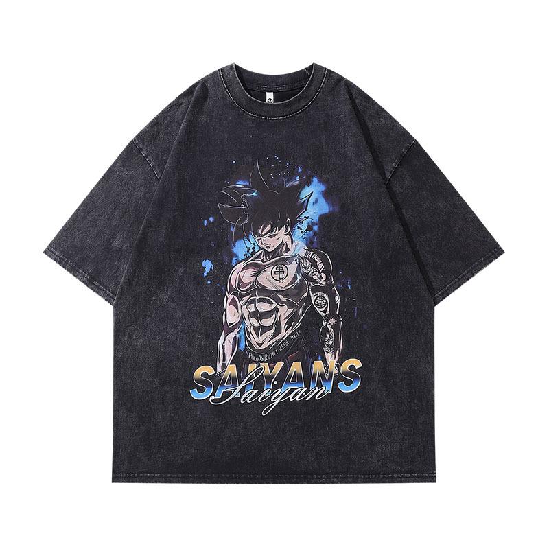 Harajuku Japanese Cartoon Printing Tide Brand Short-Sleeved T-Shirt Men'S And Women'S Hip-Hop Vibe Washed And Made Old Half-Sleeved Tee Shirt