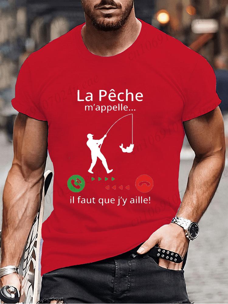 Fishing Calls Me I Must Go Print Men T Shirt Fisherman Summer Short Sleeve T-shirts Tops Men's French T-shirt Dad Tee Tops Gifts