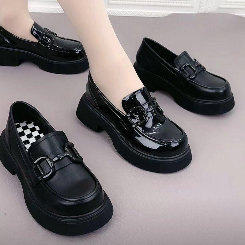thick-soled French small leather shoes women's loafers 2025 new flat-soled height-increasing British-style versatile soft leather shoes