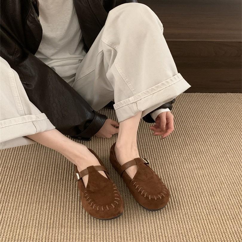 Retro square head Mary Jane shoes women's 2025 autumn new versatile soft sole suede low heel square head single shoes lazy shoes
