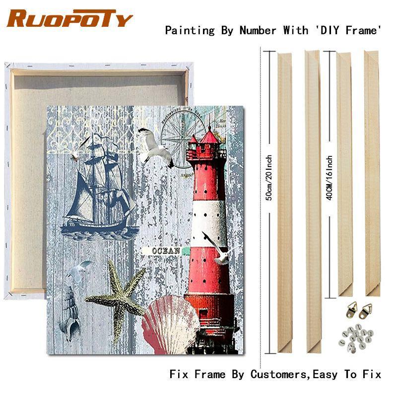 RUOPOTY Paint By Numbers Tower Landscape Wall Art Unique Gift Acrylic Home Decor Hand Painted Coloring Seaside For Living Room