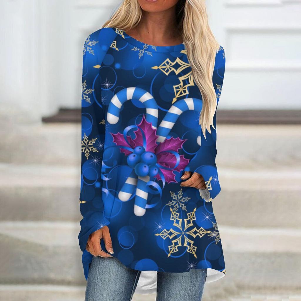 Round Neck 3D Printed Top Fashionable Casual Comfort Long Sleeved Women's T-shirts