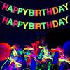 Neon Glow Happy Birthday Paper Banner Hanging Spirals Birthday Party Wedding Decoration Black Light Reactive UV Glow In the Dark
