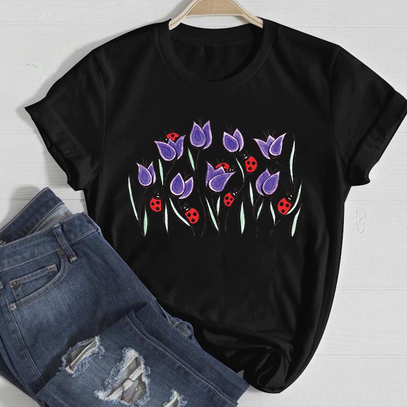 Women Vintage Clothes Funny Tees Fashion Short Sleeve T-Shirt Summer Cartoon Print Kawaii Female Clothes Beautiful Butterfly