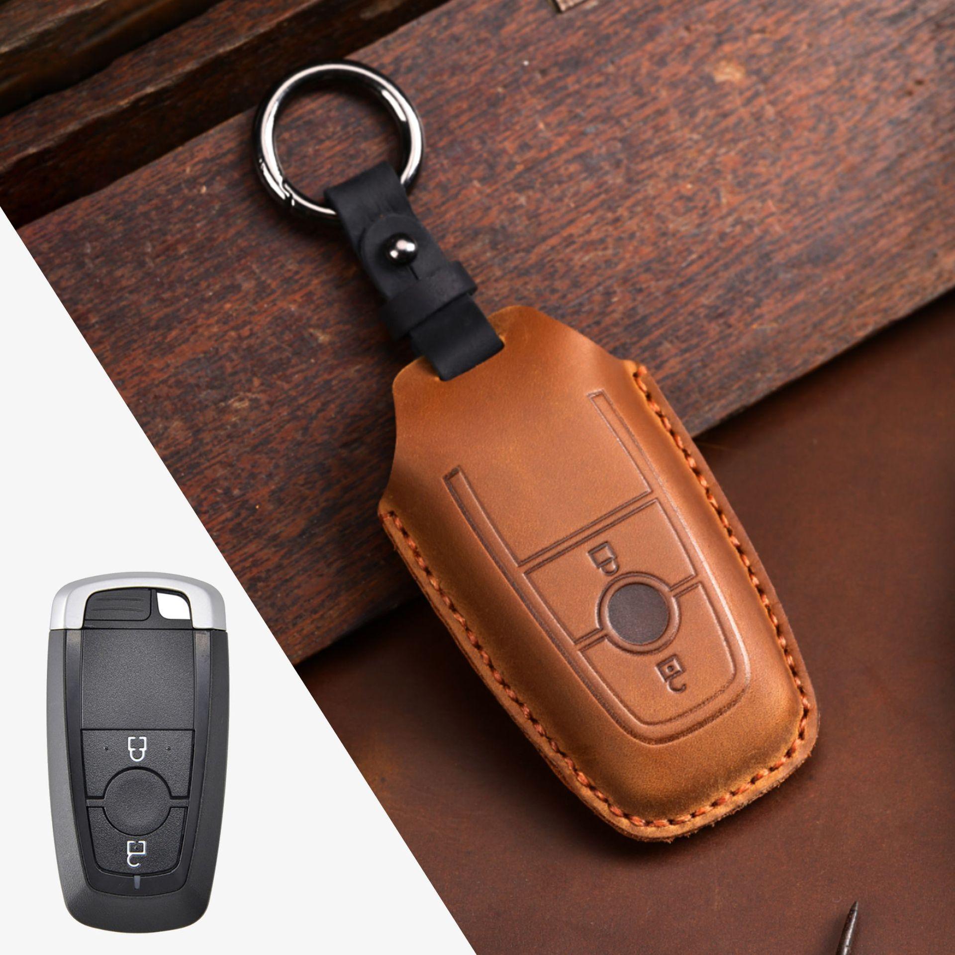 

Suitable For Ford Key Bag Fox Mondeo Set Edge Leather Case Crazy Horse Leather Key Bag Set Buckle