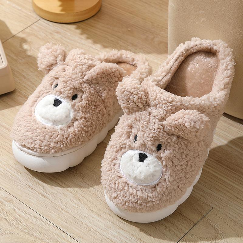 

Fashion Cute Bear Plush House Slippers for Women Winter Soft Warm Bedroom Cotton Shoes Woman Comfortable Non Slip Indoor Fuzzy Slippers 44-45 кофейный