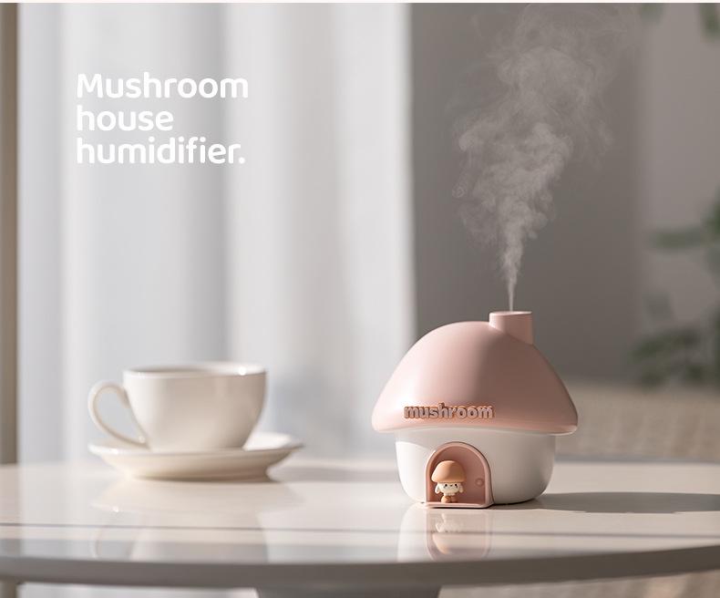 Mushroom House USB Humidifier with Sunset Lamp - Large Capacity Mist for Bedrooms and Offices