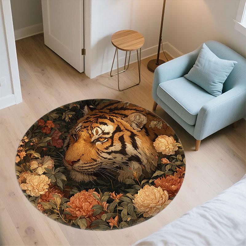 Tiger pattern round rug,Carpet Rug for Living Room Bedroom Playroom ,Non-slip Floor Mat,Holiday Gifts and Birthday Gifts.
