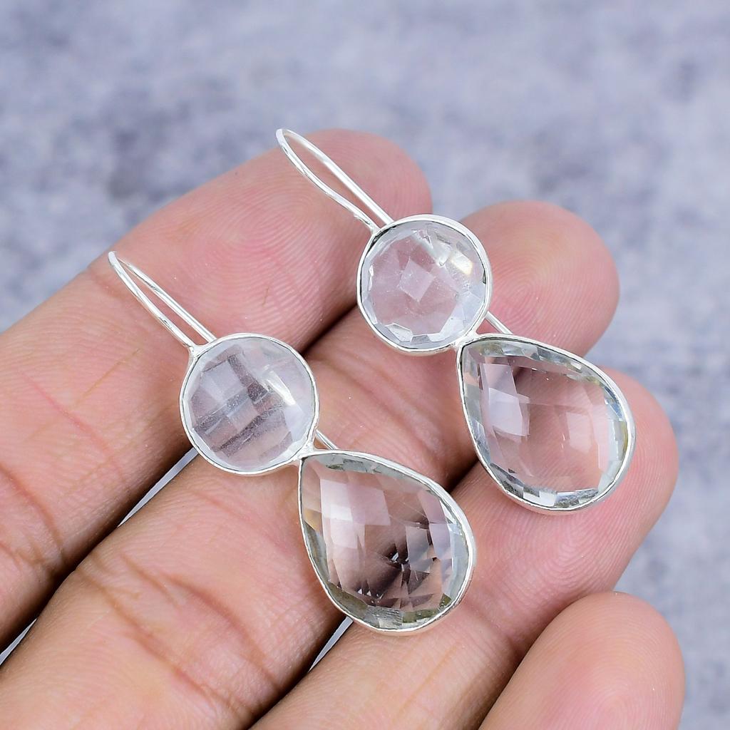 White Topaz Gemstone Handmade 925 Sterling Silver Jewelry Earring 1.77" M-2629
