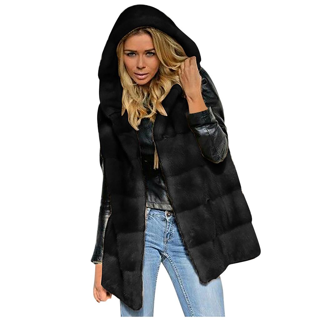 Women's Fashion Sleeveless Plush Waistcoat Faux- Hoodie Top Coat Outwear