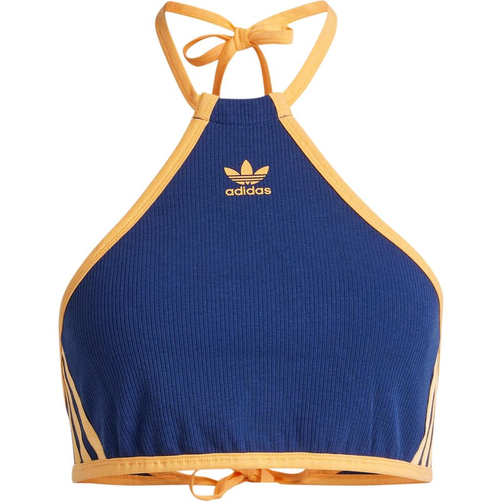 Adidas Rib Neck Halter Long-Sleeve Patchwork Print Logo Tie-Back Tank Top Men Tops Dark-Blue JH0612