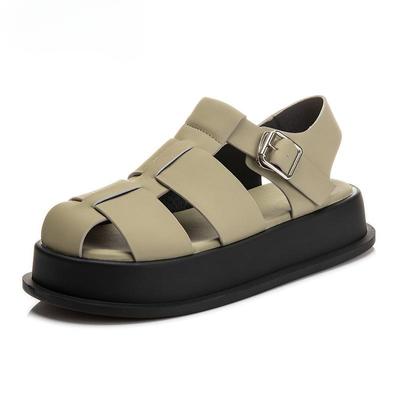 Casual Women Sandals Summer Shoes Genuine Leather Fashion Flats Slippers Female Cut -Outs Black White Beach Shoes