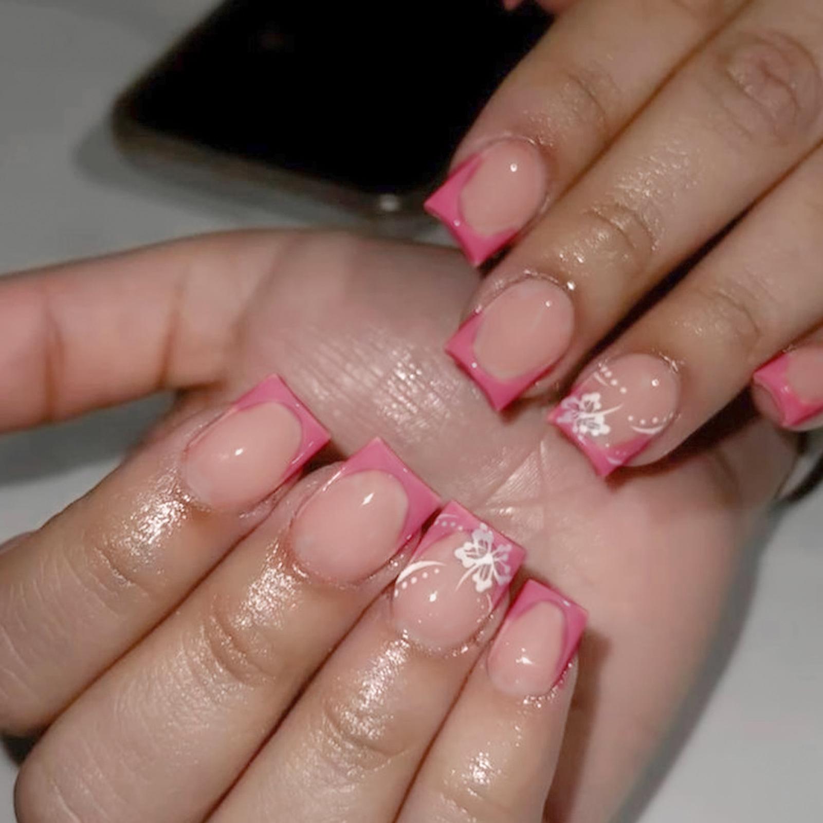 24PCS False Nails Gentle Pink Short Square Artificial Nails Removable Nail Art Nail Tips Fake Nails Acrylic Nail Tips Fake Nails