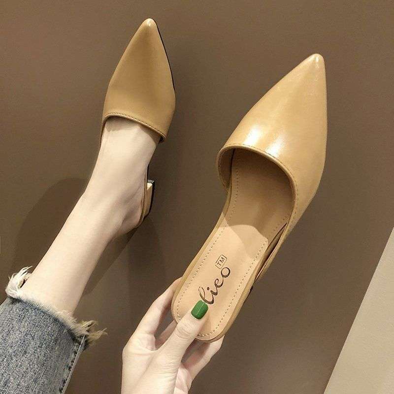 Baotou thick heel half slippers women's summer new pointed sandals Korean version versatile fitting shoes medium heel lazy muller shoes
